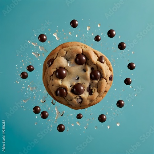 Flying Chocolate Cookie Soaring Through the Air
