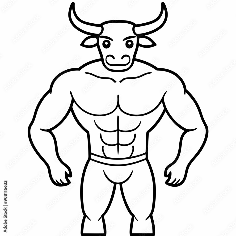 Body and a bull's head art vector illustration