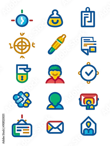 Colorful Line Art Icons of Various Shapes and Meanings.., generative ai image