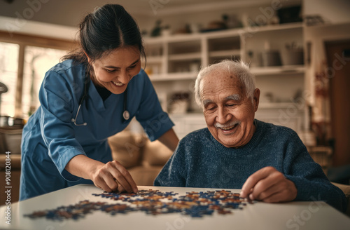 Compassionate Nurse Teaching Puzzle Therapy to Parkinson's Patient