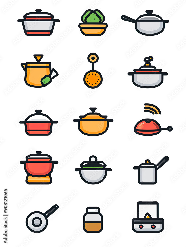 A Collection of Colorful Cooking Pot and Pan Icons.., generative ai image A Collection of Colorful Cooking Pot and Pan Icons.., generative ai image