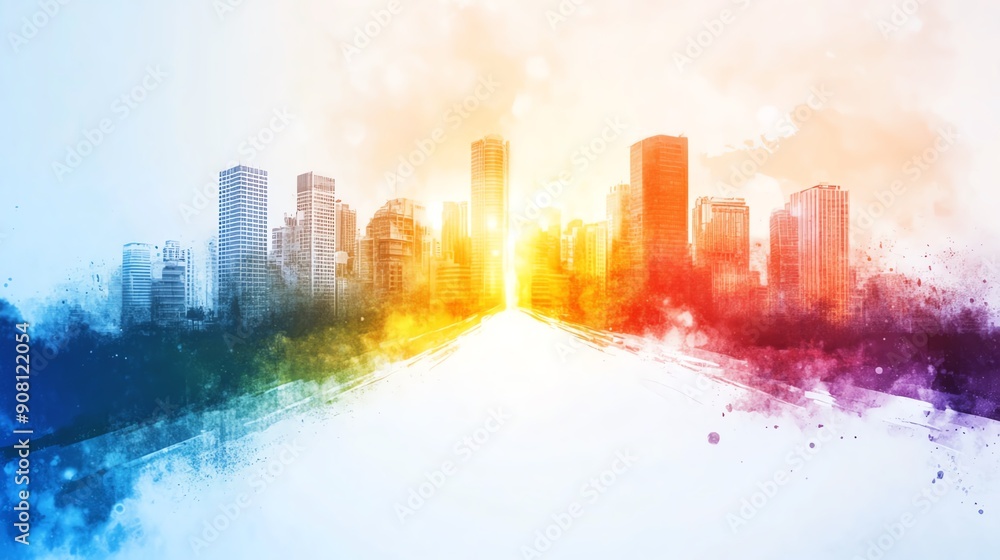 Fototapeta premium Business vision board, clear path to success, organized concept, Watercolor style