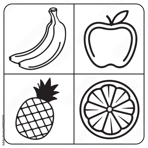 Mouthwatering Fruits coloring page for kids colouring book page illustration