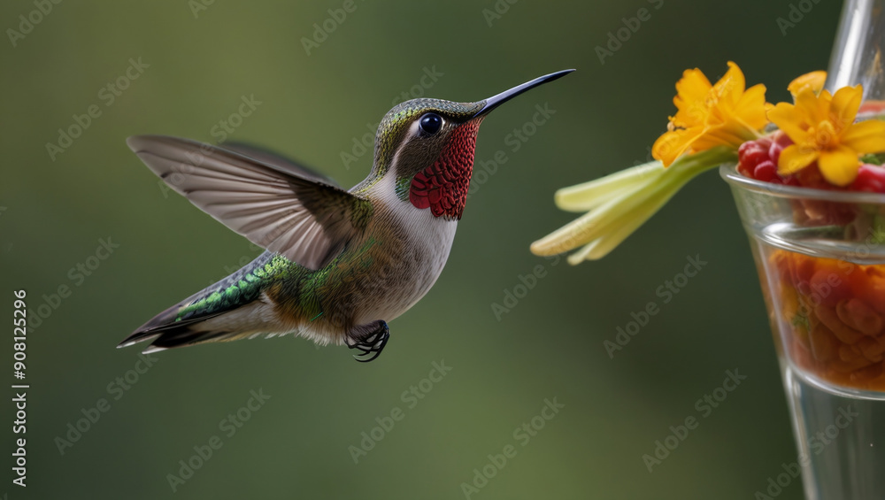 Fototapeta premium Hummingbirds are flying in the morning