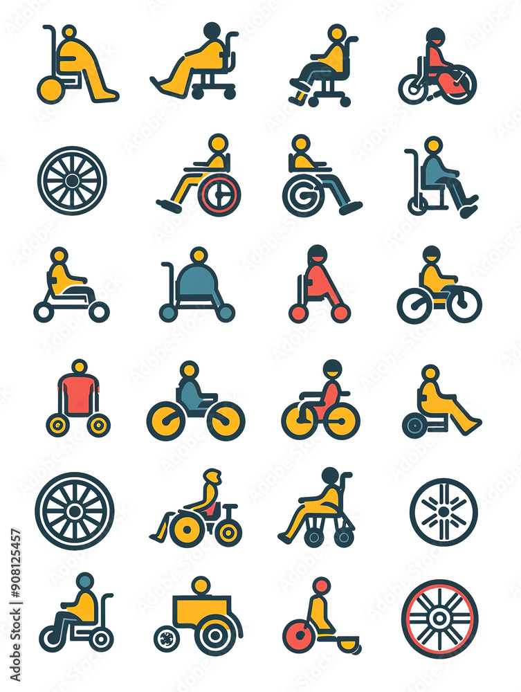 Fototapeta premium Collection of Wheelchair and Wheel Icons., generative ai image