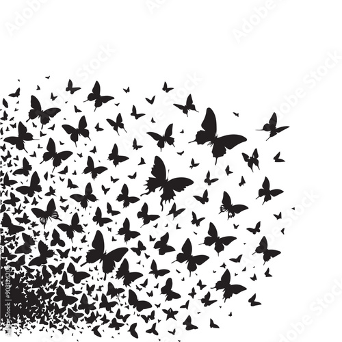 Butterfly swarm silhouette background