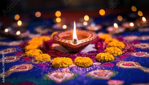 Diwali festival of lights tradition Diya oil lamps. Diwali is the Hindu festival of lights, with variations celebrated in other Indian religions. photo