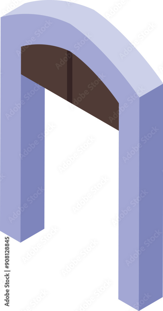 Simple illustration of an arched wooden doorway with a stone frame in an isometric view Simple illustration of an arched wooden doorway with a stone frame in an isometric view