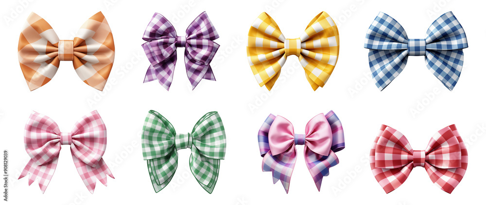 Collection of fun checkered pattern bows isolated on a transparent background. Collection of fun checkered pattern bows isolated on a transparent background.