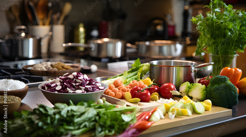 Bustling Home Kitchen: A Symphony of Fresh Food, Cookware and Culinary Passion Bustling Home Kitchen: A Symphony of Fresh Food, Cookware and Culinary Passion