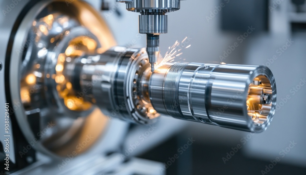 A machine is actively cutting through a piece of metal, producing sparks that fly out from it A machine is actively cutting through a piece of metal, producing sparks that fly out from it