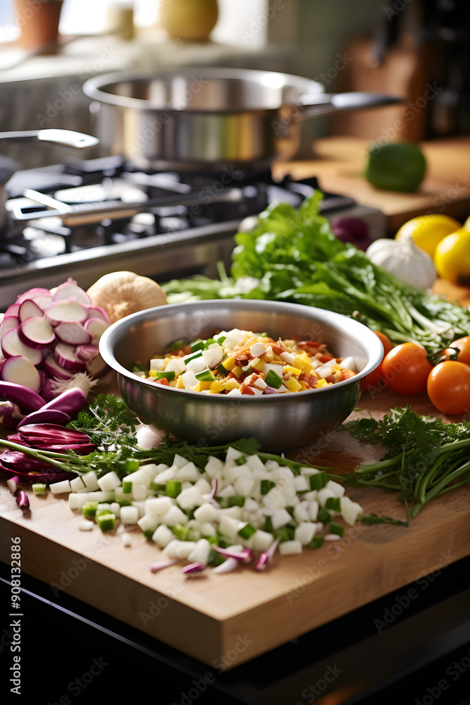 Bustling Home Kitchen: A Symphony of Fresh Food, Cookware and Culinary Passion Bustling Home Kitchen: A Symphony of Fresh Food, Cookware and Culinary Passion