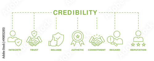 Credibility banner web icon vector illustration concept with icon of integrity, trust, reliable, authentic, commitment, regard, and reputation