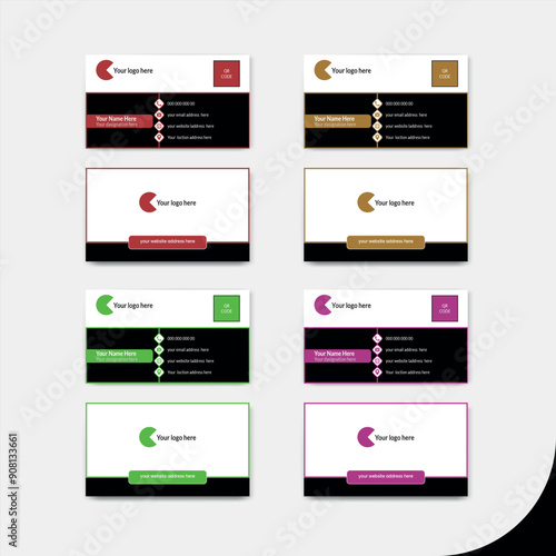 Creative and modern business card design template with red, brown, green and pink colour.