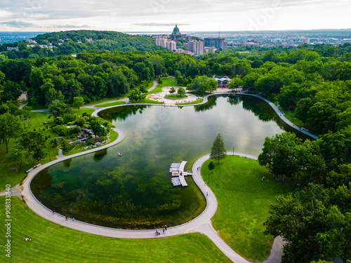 Montreal, Canada - July 14 2024: Castor Lake on the top of Mont Royal in Montreal