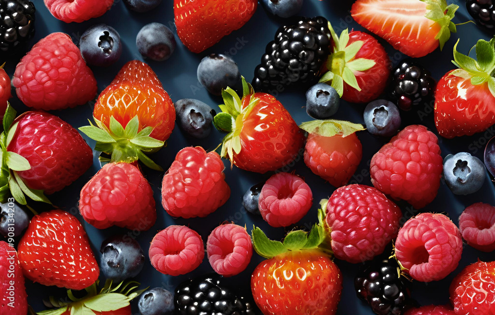 The Perfect Berry Blend: A harmonious mix of vibrant strawberries, blackberries, raspberries, and blueberries. The Perfect Berry Blend: A harmonious mix of vibrant strawberries, blackberries, raspberries, and blueberries.