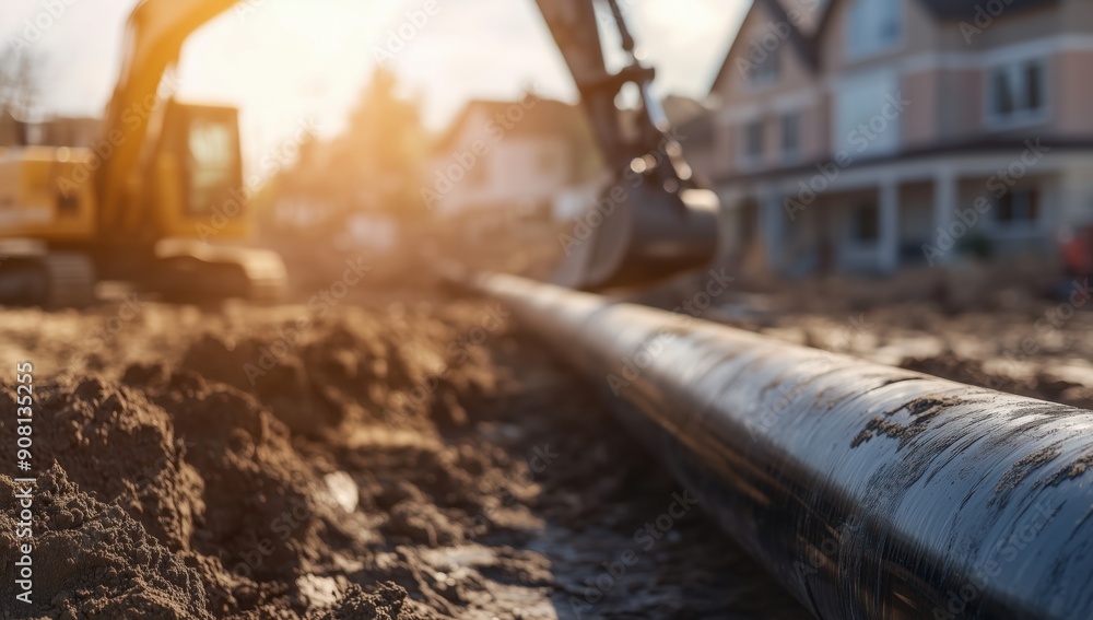 pipe against the background of a bulldozer pipe against the background of a bulldozer