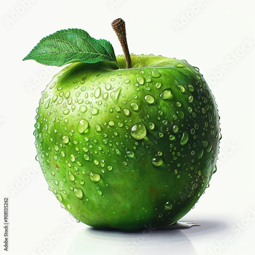 Green apple on white background. Created with Generative AI photo