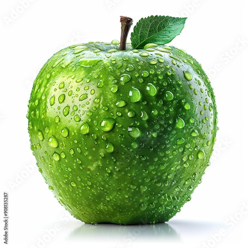 Green apple on white background. Created with Generative AI photo