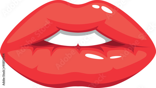 Woman mouth with teeth and red lips cartoon icon