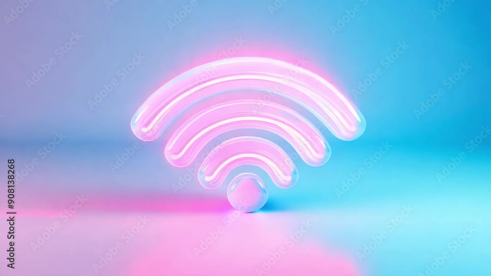 Pink wifi symbol on pastel background, modern wireless internet technology concept. Pink wifi symbol on pastel background, modern wireless internet technology concept.