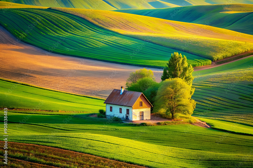 Lonely house among agricultural fields Lonely house among agricultural fields