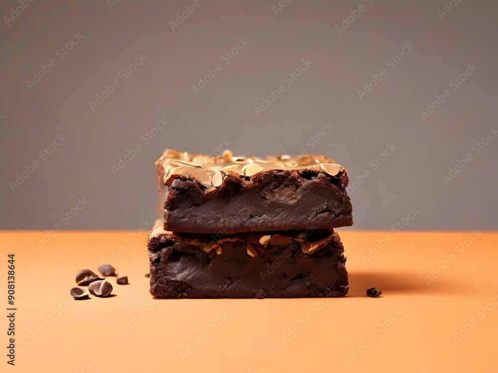 Brownie on a Modern Minimalistic Orange Background. Elegant, culinary-themed illustration perfect for cafes, restaurants, and home decor. Brownie on a Modern Minimalistic Orange Background. Elegant, culinary-themed illustration perfect for cafes, restaurants, and home decor.