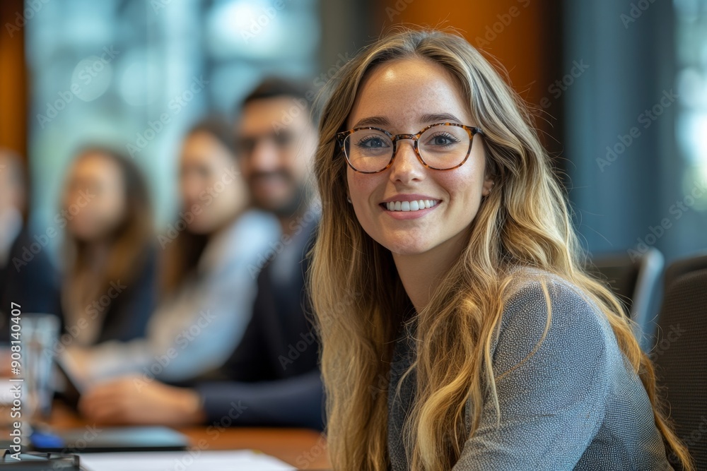 Professional woman sitting in a boardroom with her colleagues, Generative AI Professional woman sitting in a boardroom with her colleagues, Generative AI