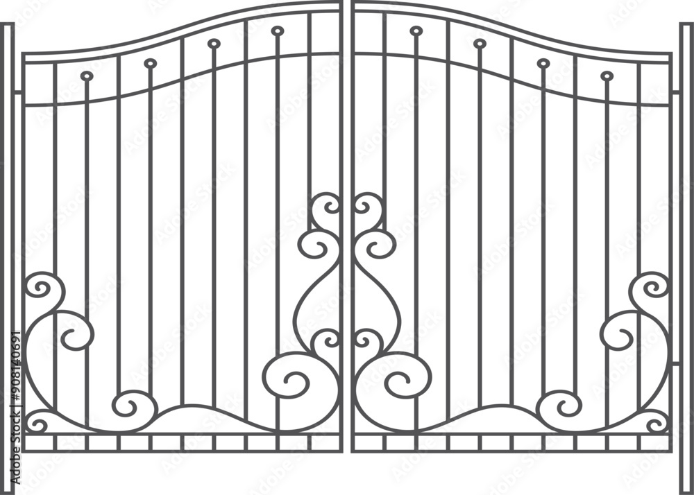 Iron gates. Ornate decorative classic wrought entrance Iron gates. Ornate decorative classic wrought entrance