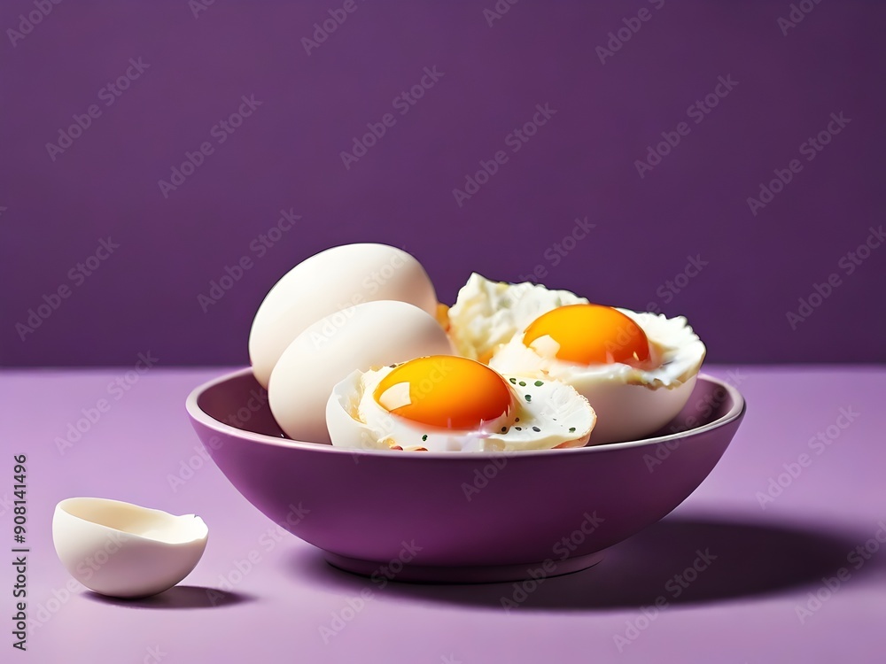 Poached Eggs on a Modern Minimalistic Purple Background. Elegant, culinary-themed illustration perfect for cafes, restaurants, and home decor. Poached Eggs on a Modern Minimalistic Purple Background. Elegant, culinary-themed illustration perfect for cafes, restaurants, and home decor.