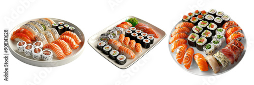 Assorted Sushi Platters Isolated on Transparent Background photo