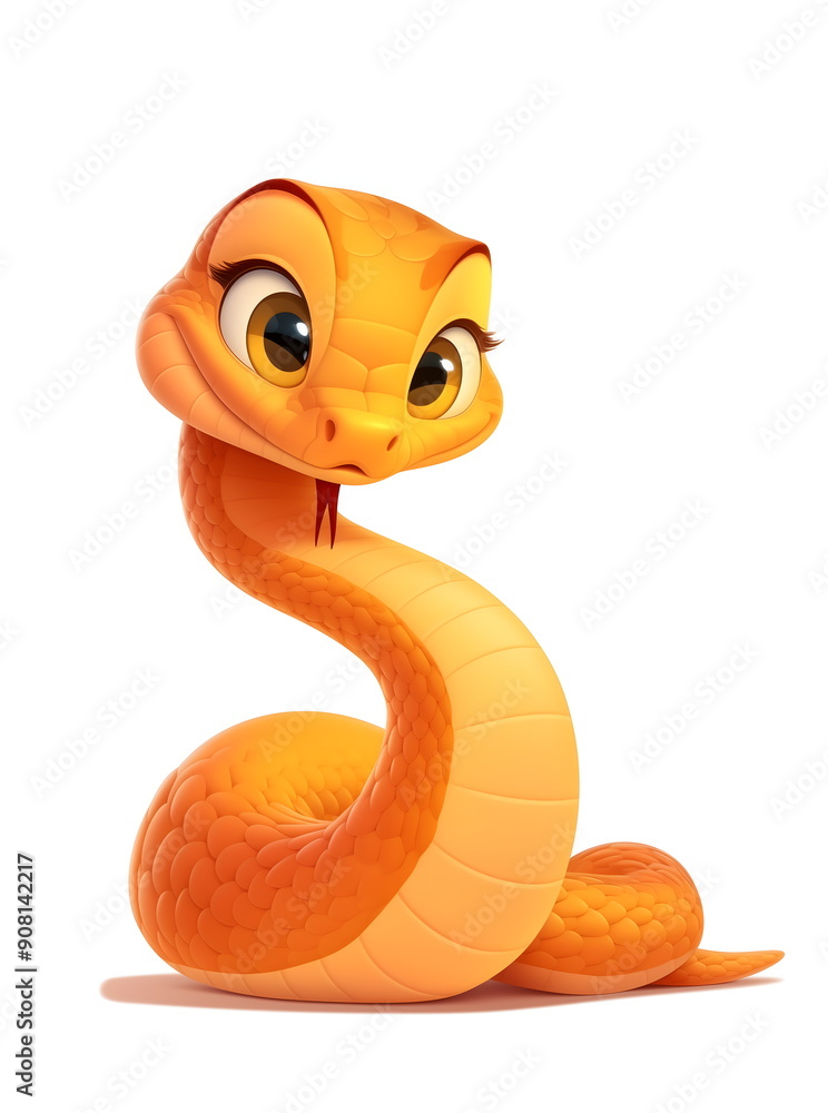 Fototapeta premium Cute Cartoon yellow Snake isolated on a white background