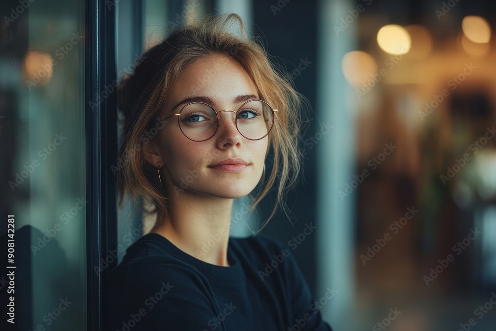 Female data analyst standing in an office and looking outside the window, Generative AI Female data analyst standing in an office and looking outside the window, Generative AI