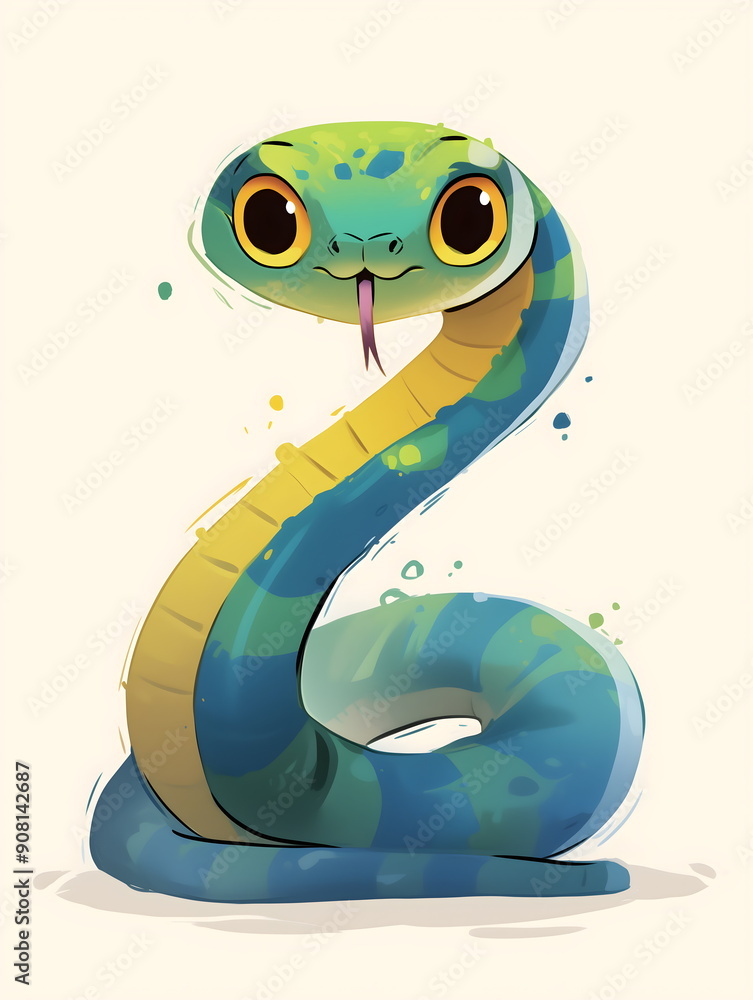Fototapeta premium Cute Cartoon Snake isolated on a white background 
