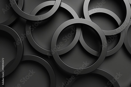 Abstract black background with overlapping circles and rings