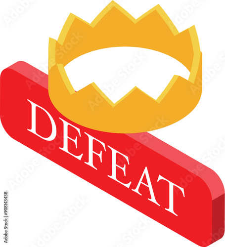 Golden crown falling on red defeat button illustrating concept of being defeated