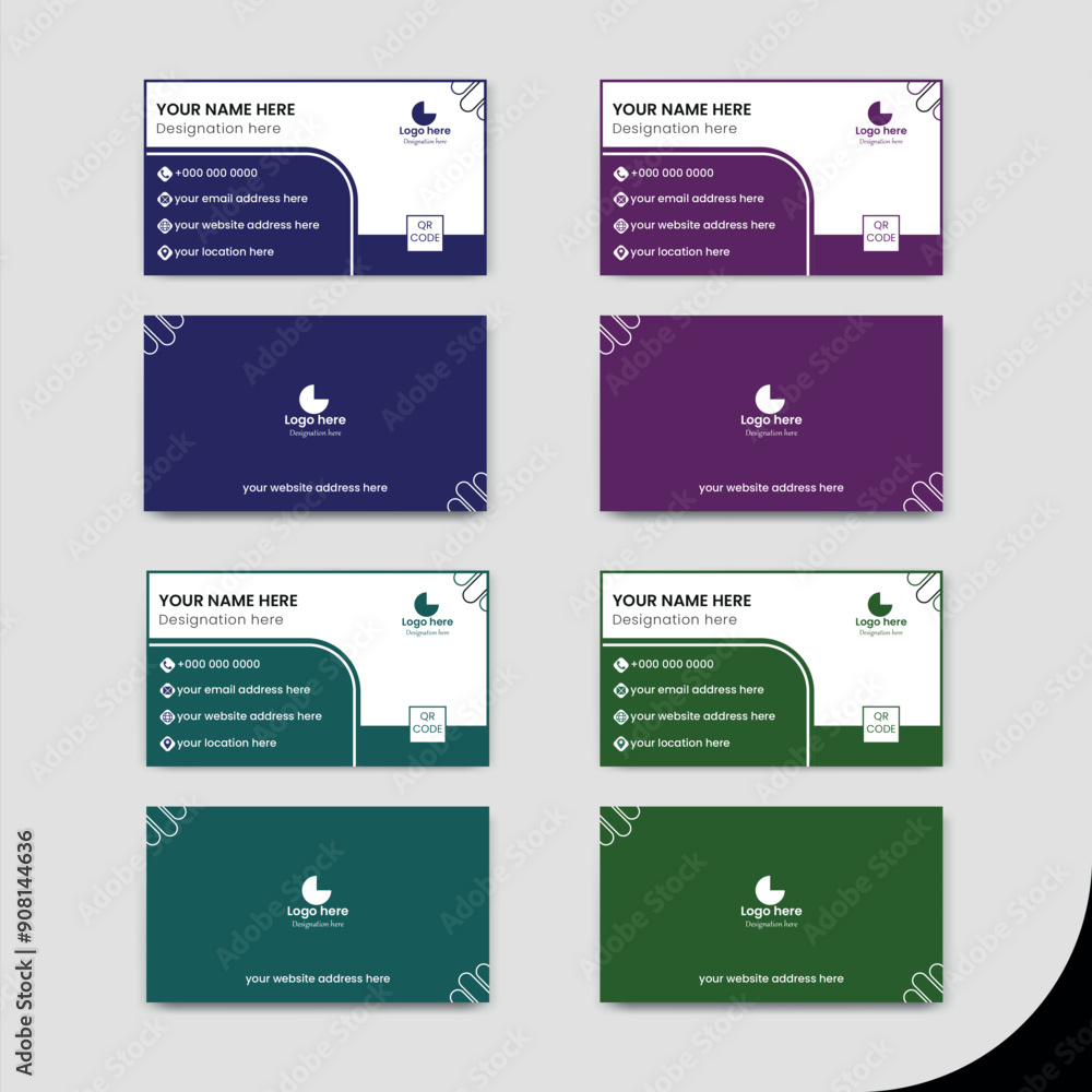 Double sided business card design template with blue, sky, green, purple and dark colour. Double sided business card design template with blue, sky, green, purple and dark colour.