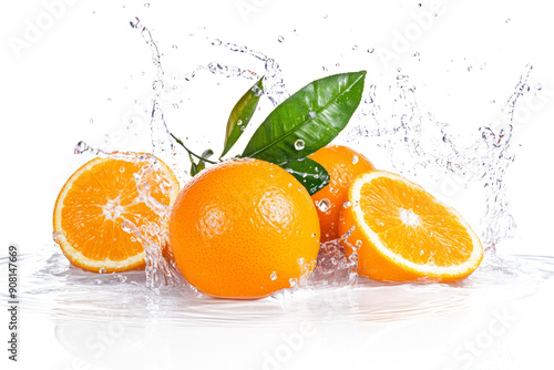 Obraz na płótnie Fresh Oranges Splashing in Water w salonie