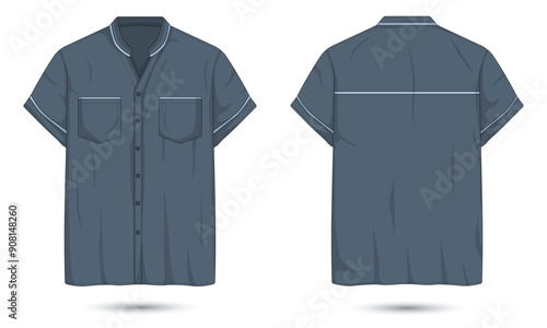 Short sleeve formal button down shirt mockup front and back view