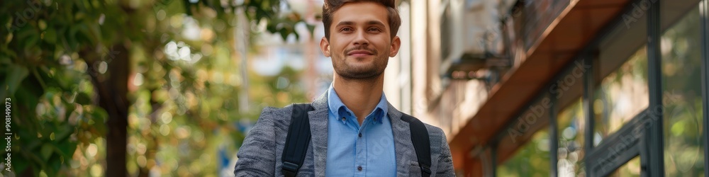 Confident young business professional in casual attire showcasing modern style and entrepreneurship outdoors Confident young business professional in casual attire showcasing modern style and entrepreneurship outdoors