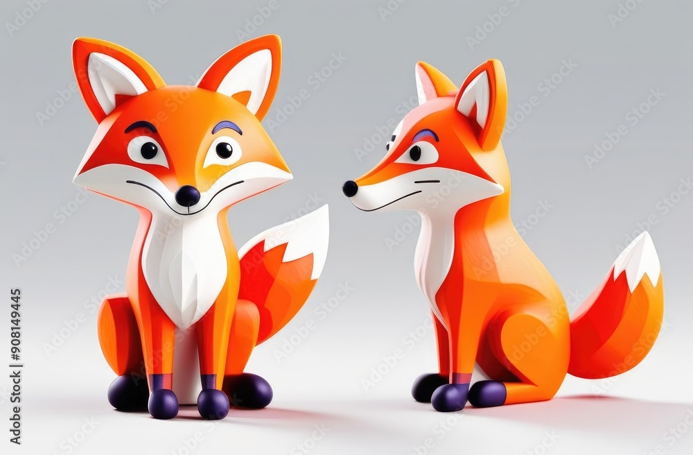 red fox, 3d, cartoon illustration, on a white background, autumn. red fox, 3d, cartoon illustration, on a white background, autumn.