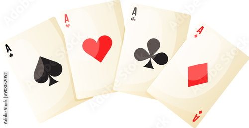 Playing cards aces hand. Game win cartoon icon