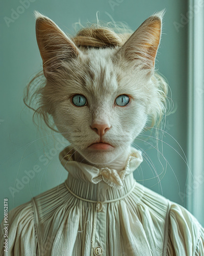 A Surreal Portrait of a Cat With a Human Expression in Soft Light