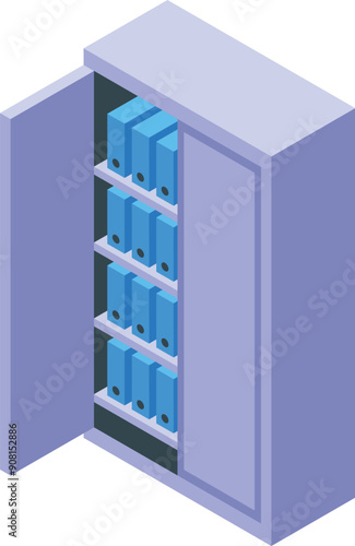 Office cabinet with many shelves is storing accounting files and documents