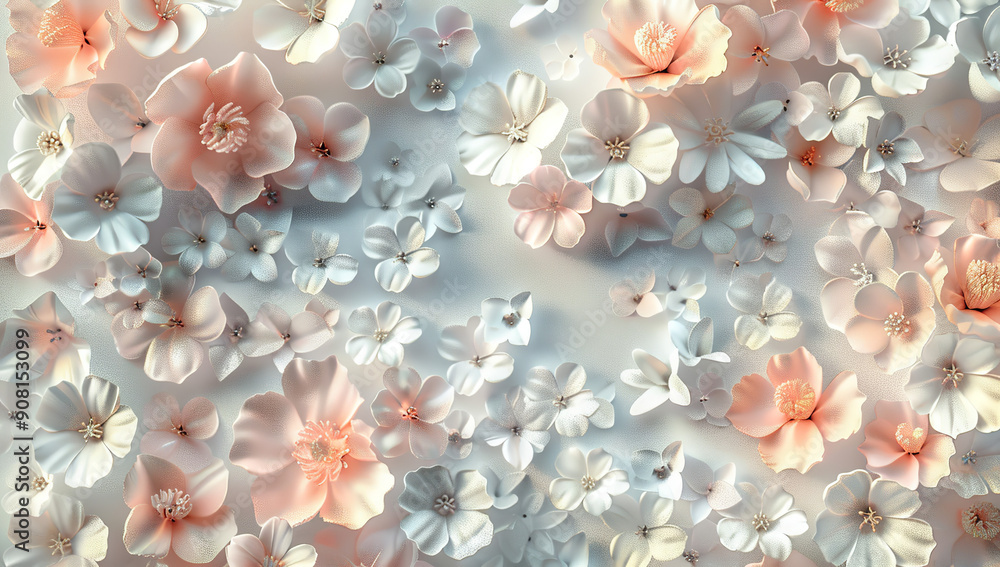 3d wallpaper, pastel floral background with white and pink flowers 3d wallpaper, pastel floral background with white and pink flowers