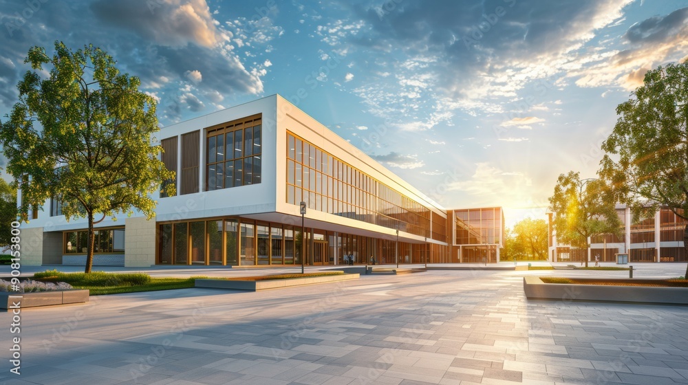 Obraz premium illustration of an American school on a sunny afternoon a little desolate