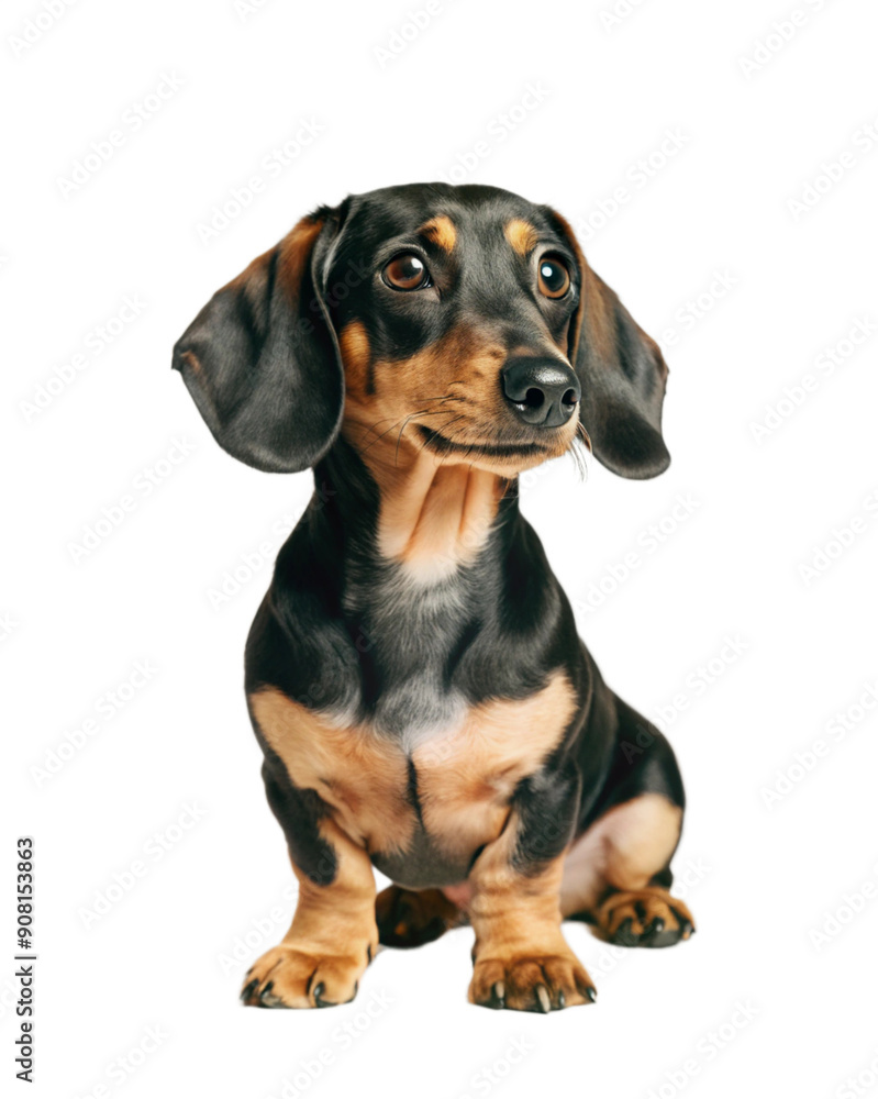 Dachshund dog looking up, isolated on white background. Generative AI. Dachshund dog looking up, isolated on white background. Generative AI.