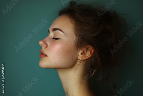 A close up of a girl's face with her eyes closed