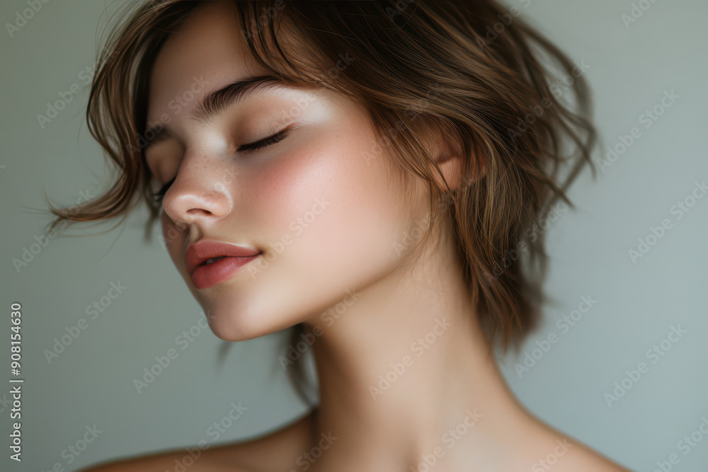 A close up of a girl's face with her eyes closed A close up of a girl's face with her eyes closed