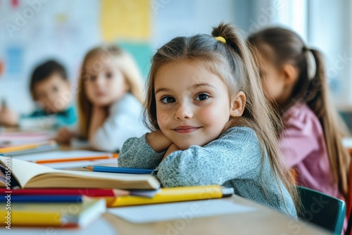 Children studying in classroom, kids doing school homework, education, elementary school, learning, knowledge, back to school concept